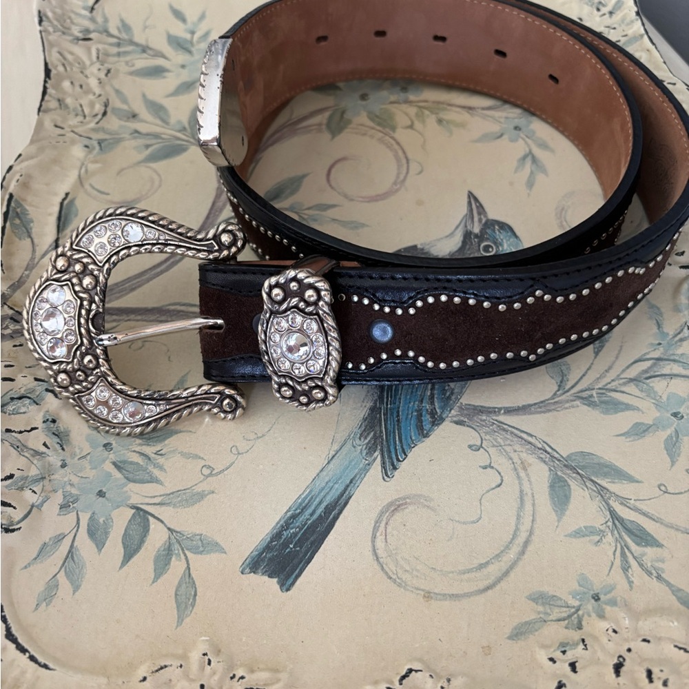 Justin Rodeo Black Leather Belt with Silver Accents
